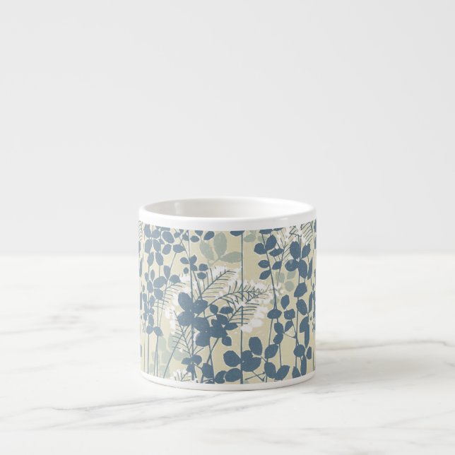 Japanese Asian Blue Leaf Flower Espresso Cup (Front)