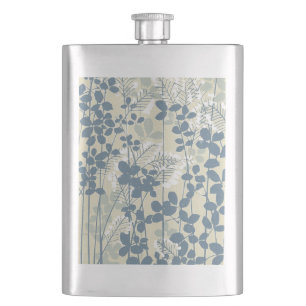 Japanese Asian Blue Leaf Flower Hip Flask