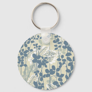 Japanese Asian Blue Leaf Flower Keychain