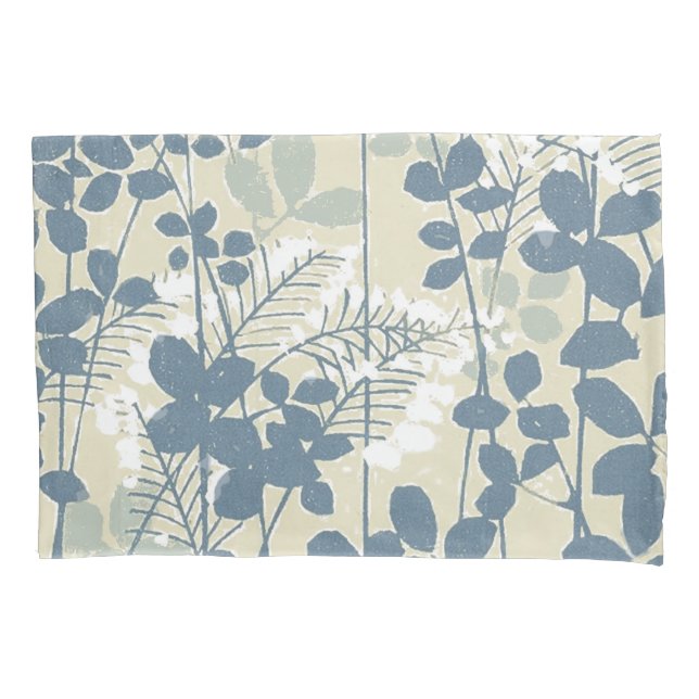 Japanese Asian Blue Leaf Flower Pillowcase (Front)