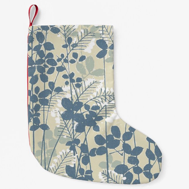Japanese Asian Blue Leaf Flower Small Christmas Stocking (Front)