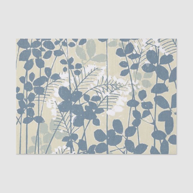 Japanese Asian Blue Leaf Flower Tissue Paper (Front)