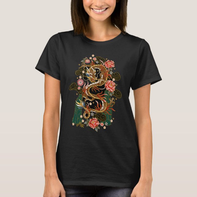 Japanese Asian Chinese Flying Dragon Samurai Warri T-Shirt (Front)