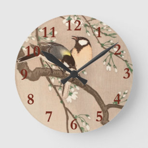 Japanese Asian Koson Bird Chickadee Songbird Round Clock