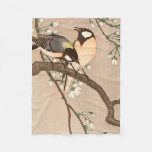 Japanese Asian Ohara Koson Bird Chickadee Songbird Fleece Blanket