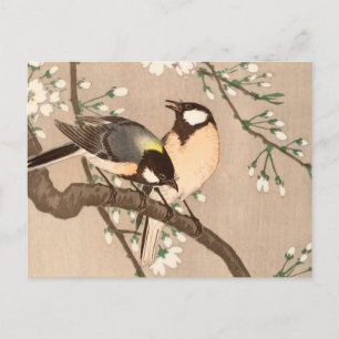 Japanese Asian Ohara Koson Bird Chickadee Songbird Postcard