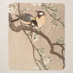 Japanese Asian Ohara Koson Bird Chickadee Songbird Sherpa Blanket