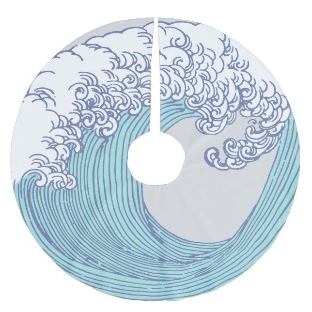 Japanese Asian Surf Wave Art Ocean Art Brushed Polyester Tree Skirt (Front)