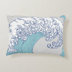 Japanese Asian Surf Wave Art Ocean Art Decorative Pillow