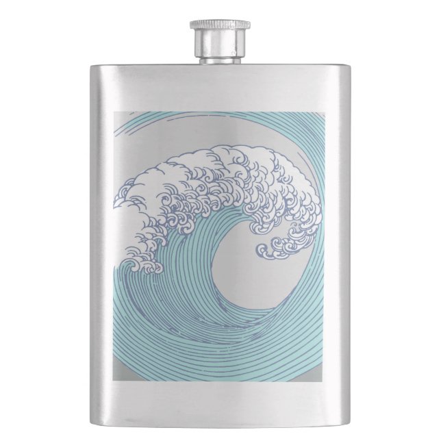 Japanese Asian Surf Wave Art Ocean Art Hip Flask (Front)