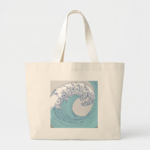 Japanese Asian Surf Wave Art Ocean Art Large Tote Bag
