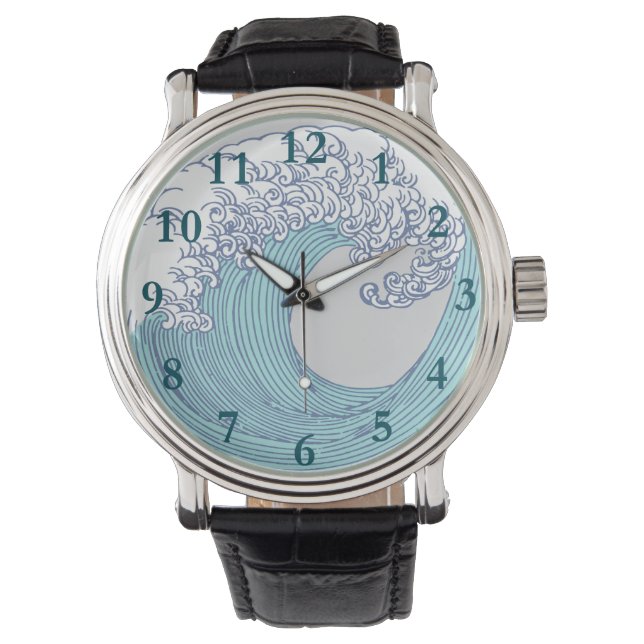 Japanese Asian Surf Wave Art Ocean Art Watch (Front)