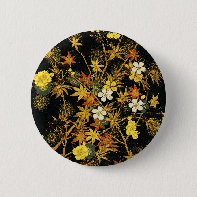 Japanese Autumn Leaves Antique Rich Classic Art 2 Inch Round Button (Front)
