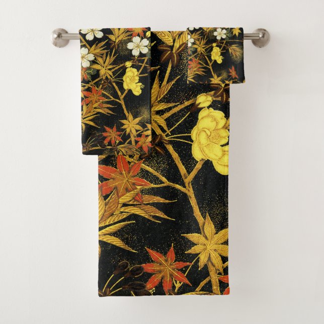 Japanese Autumn Leaves Antique Rich Classic Art Bath Towel Set (Insitu)