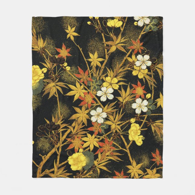 Japanese Autumn Leaves Antique Rich Classic Art Fleece Blanket (Front)