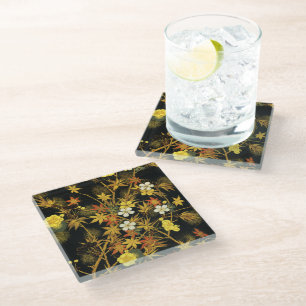 Japanese Autumn Leaves Antique Rich Classic Art Glass Coaster