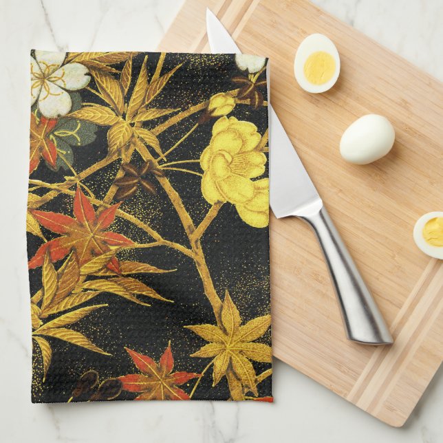 Japanese Autumn Leaves Antique Rich Classic Art Kitchen Towel (Quarter Fold)