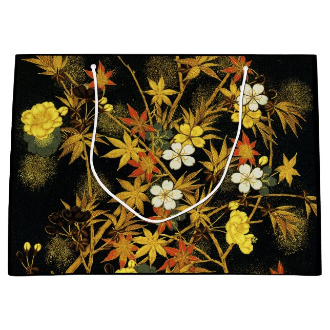 Japanese Autumn Leaves Antique Rich Classic Art Large Gift Bag (Front)