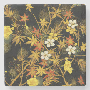 Japanese Autumn Leaves Antique Rich Classic Art Stone Coaster