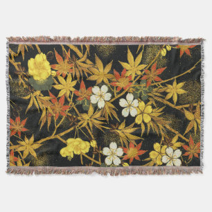 Japanese Autumn Leaves Antique Rich Classic Art Throw Blanket