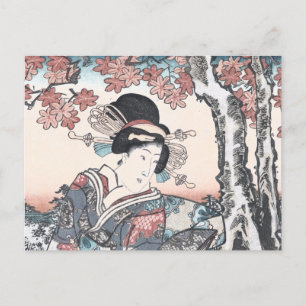 Japanese Autumn Ukiyo-e Momijigari no himegimi Postcard