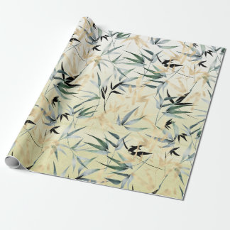 Japanese Bamboo Gold Green Pattern  Wrapping Paper