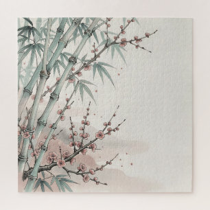 Japanese Bamboo Plum Blossom Ink  Jigsaw Puzzle