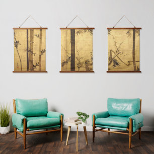Japanese Bamboo & Plum Tree by Ogata Kōrin Hanging Tapestry