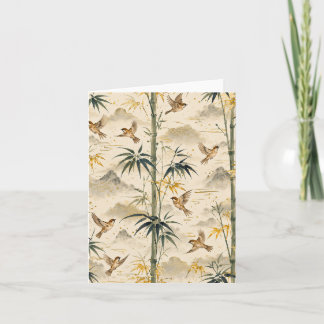 Japanese Bamboo & Sparrow Seamless Pattern – Botan Holiday Card