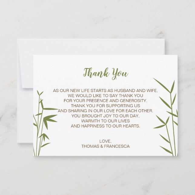 Japanese Bamboo Wedding Thank You Card (Front)