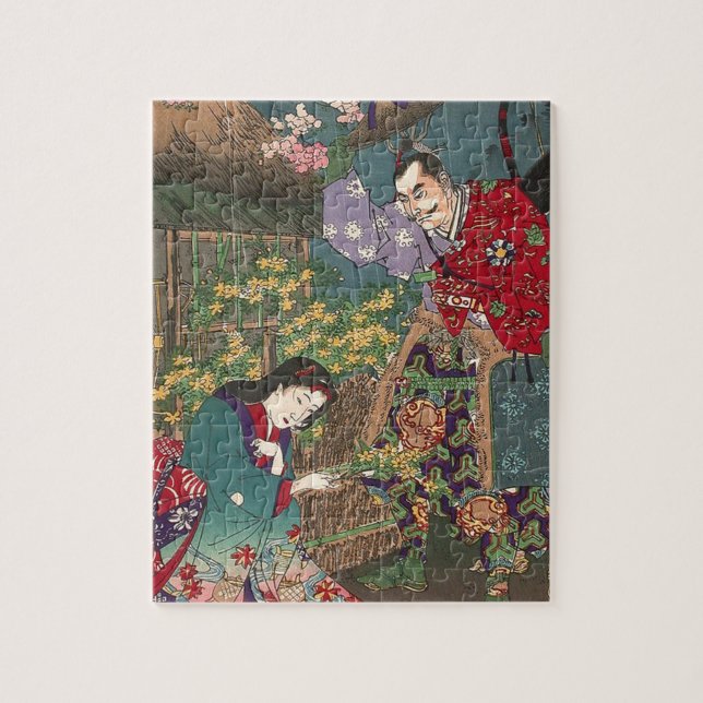 Japanese Beautiful Geisha Samurai Art Jigsaw Puzzle (Vertical)