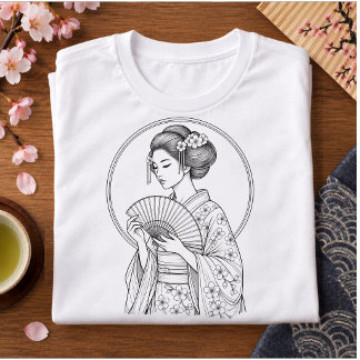 Japanese Beauty with Folding Fan Tri-Blend Shirt