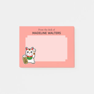 Japanese Beckoning Cat Pink Personalized Post-it Notes