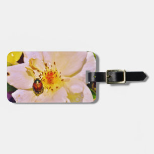 Japanese Beetle on White  Rose Luggage Tag