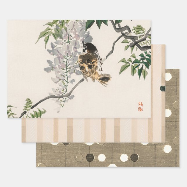 JAPANESE BIRD ON BRANCH GIFT WRAP SHEET (Set)