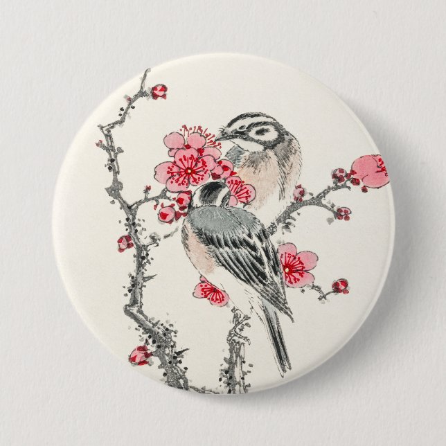 Japanese Birds 3 3 Inch Round Button (Front)