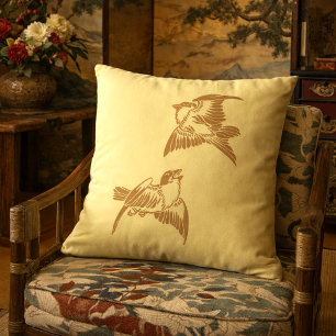 Japanese Birds Customizable Colours Throw Pillow