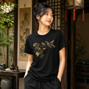 Japanese Birds & Flowers Customizable Colour T-Shirt
