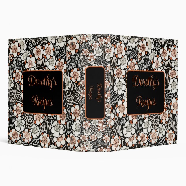 Japanese Black and Red Floral Pattern Personalized Binder (Background)