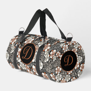 Japanese Black and Red Floral Pattern Personalized Duffle Bag