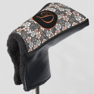 Japanese Black and Red Floral Pattern Personalized Golf Head Cover