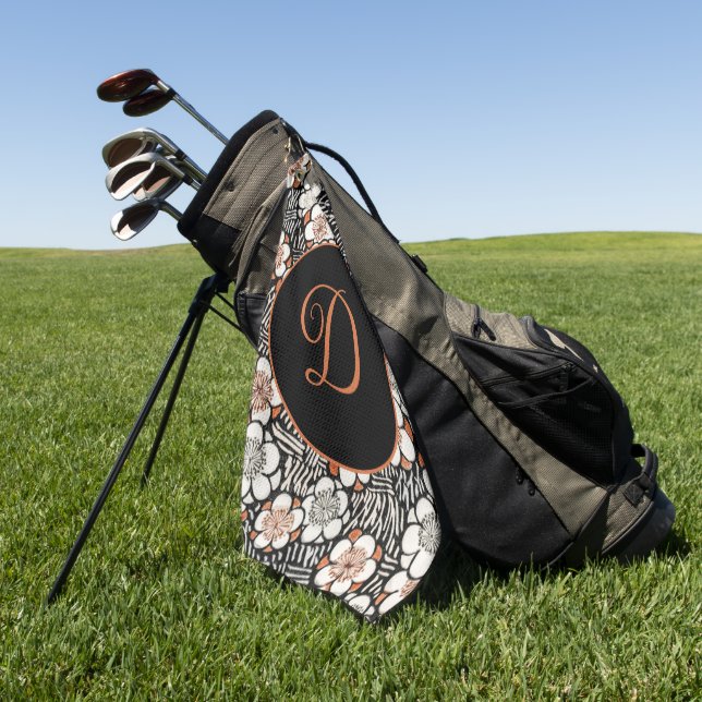 Japanese Black and Red Floral Pattern Personalized Golf Towel (Green)