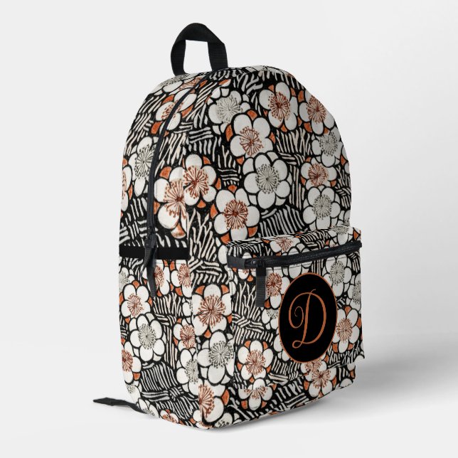 Japanese Black and Red Floral Pattern Personalized Printed Backpack (Back Corner Left)