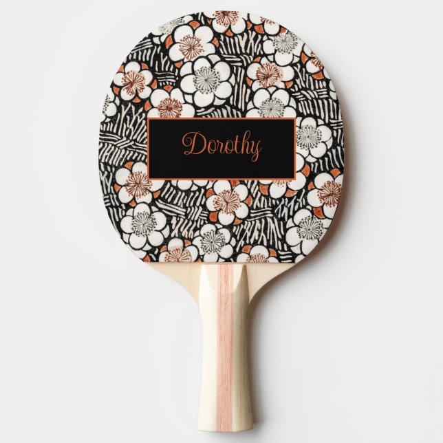 Japanese black and red floral pattern ping pong paddle (Front)