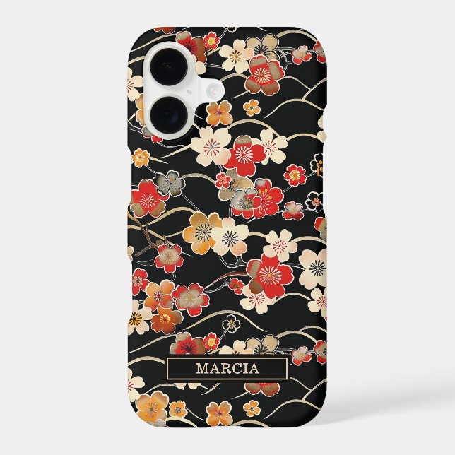 Japanese Black Floral Pattern Monogrammed (Back)