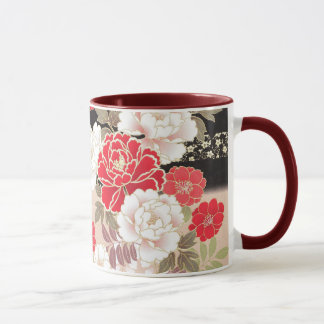 Japanese Black & Red Peonies Mug