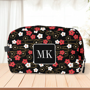 Japanese Black Sakura Blossom Monogram Initials Dopp Kit