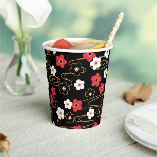 Japanese Black Sakura Cherry Blossom Flowers Paper Cups
