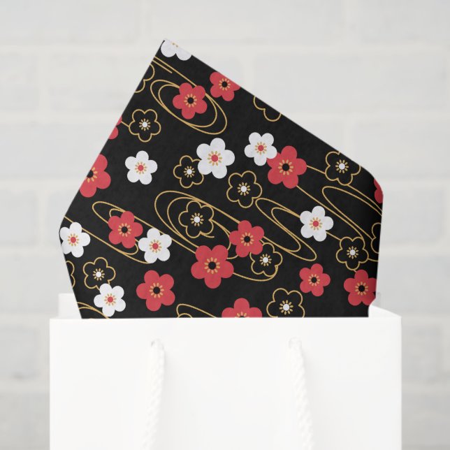 Japanese Black Sakura Cherry Blossom Flowers Tissue Paper (Gift Bag)