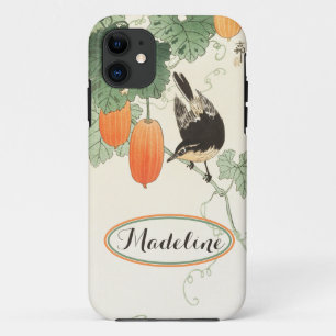 Japanese Block Print Bird Orange Fruit Personalize iPhone 11 Case